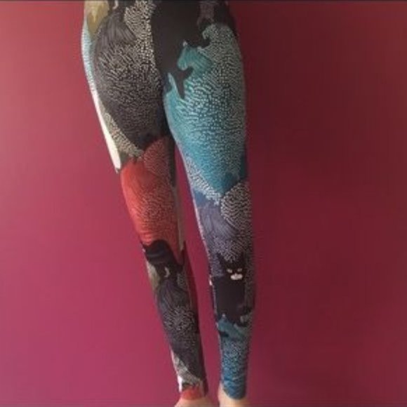 Lily Firmiana Colorful Cat Leggings Abstract Boho L XL - Picture 7 of 7
